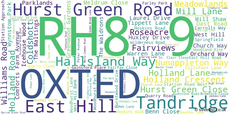 A word cloud for the RH8 9 postcode
